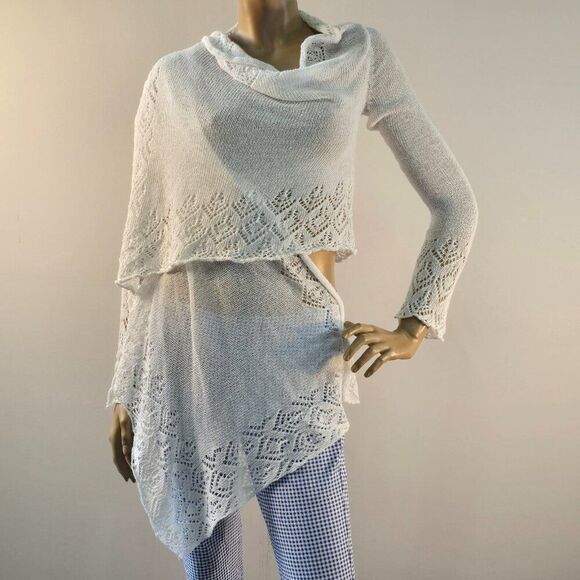 BCBGMaxazria Long Sleeve Sweater Wrap White Open Front Knit Cover Up Sz XS - Picture 2 of 12